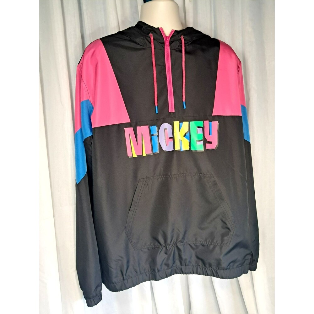 Vintage 90's Disney Mickey Mouse Hoodie Windbreaker Jacket Mens XL Neon